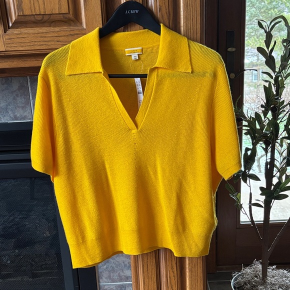 J. Crew Sweaters - J. Crew Sunny Yellow V-Neck Collared Short-Sleeve Sweater